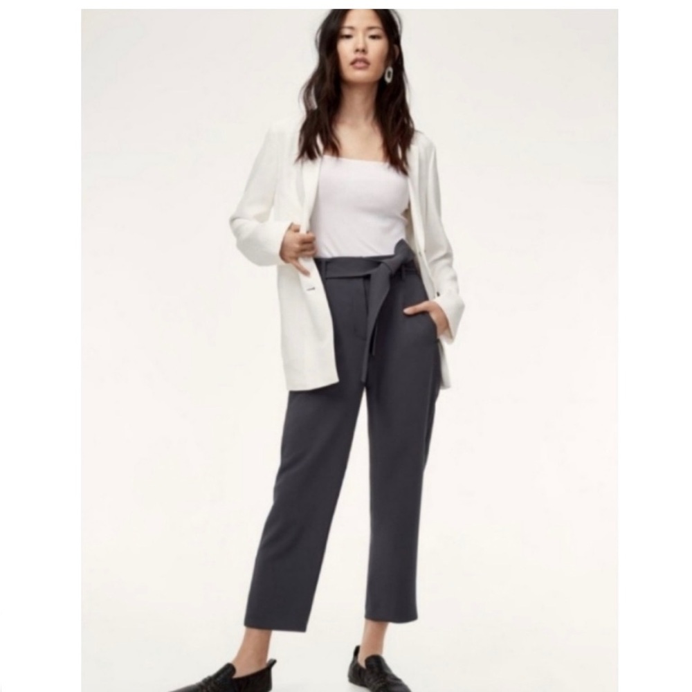 Aritzia High-Rise Tie-Waist Trousers in Charcoal and White